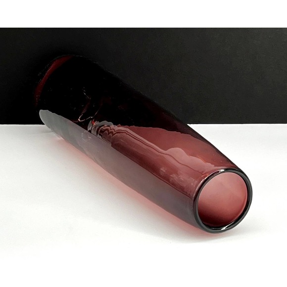 Mid Century Tall Cylindrical Amethyst Vase with Clear Base - Picture 3 of 9